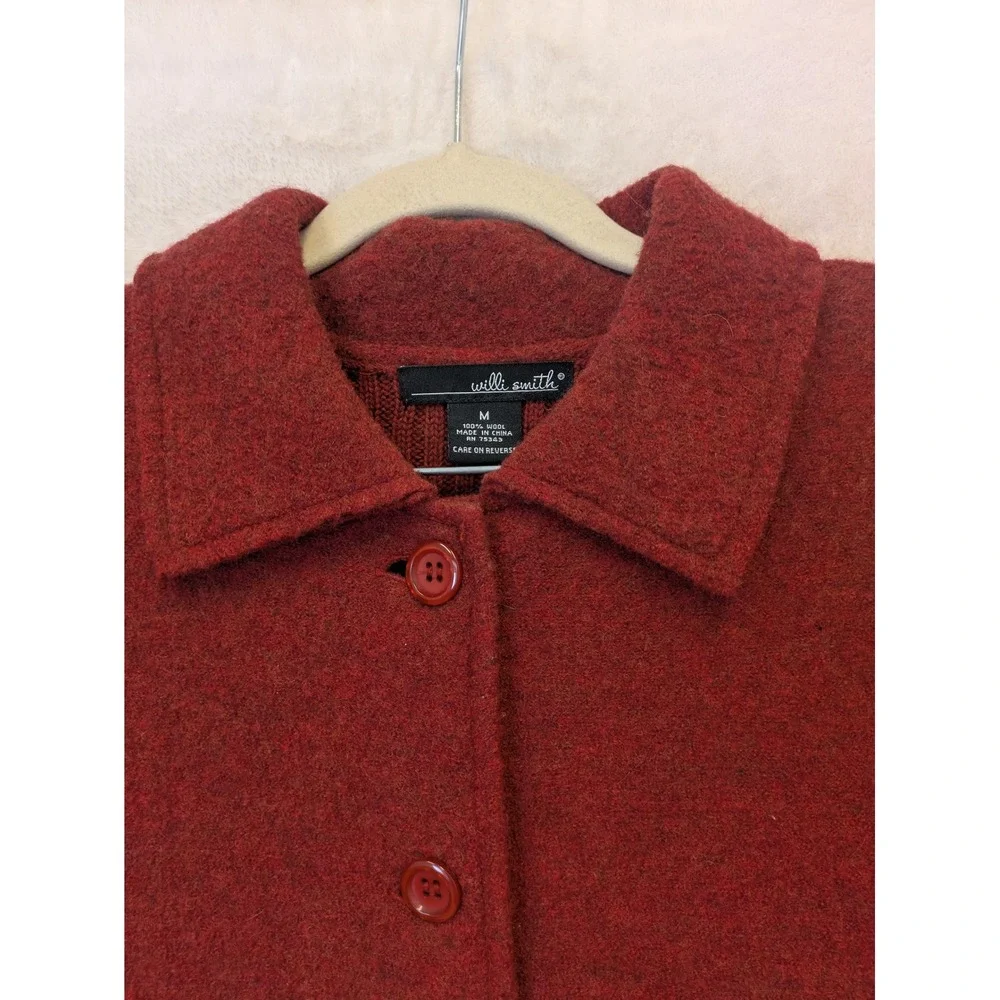Willi Smith Womens 100% Wool Button Front Cardigan‎ Jacket Burgundy Red Size M